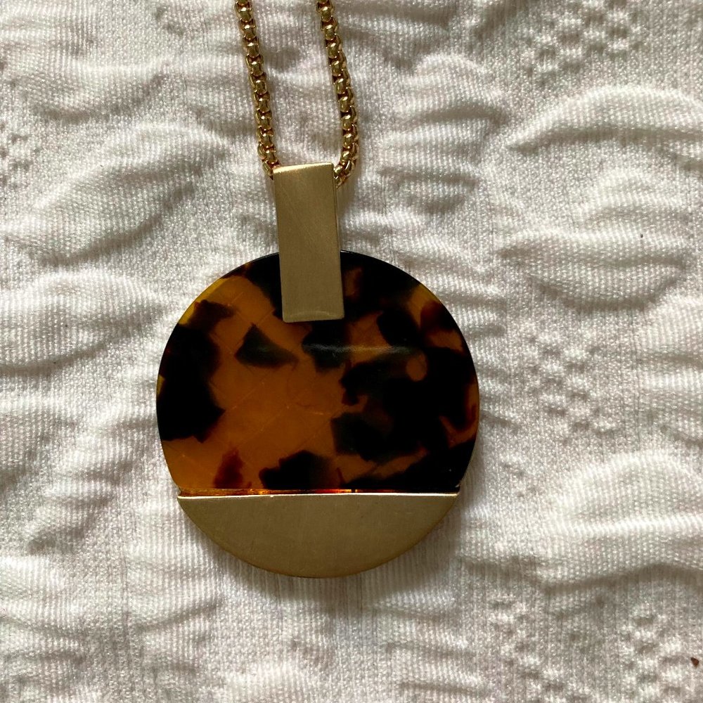 Long Tortoise and Gold Pendant Necklace